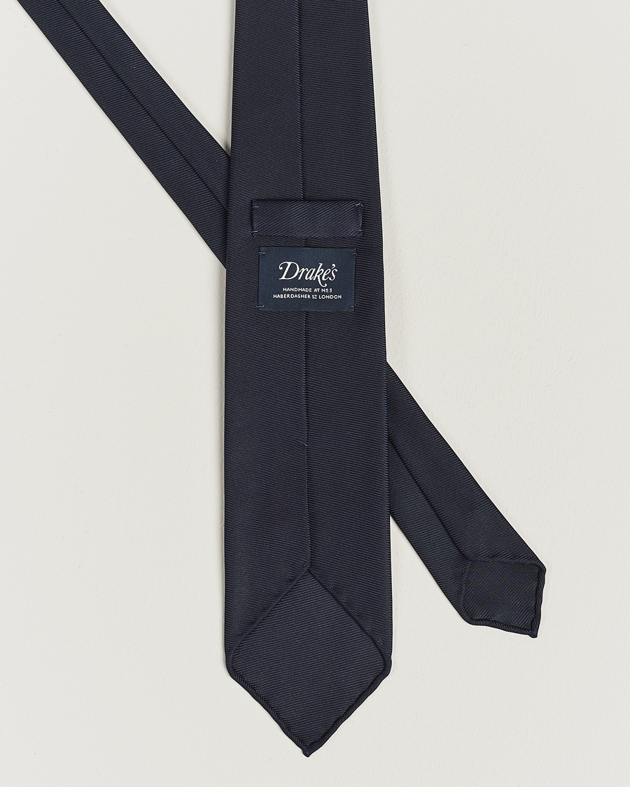 Herren | Drake's Handrolled Woven Silk 8 cm Tie Navy | Drake's | Handrolled Woven Silk 8 cm Tie Navy