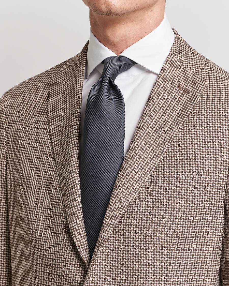 Herren |  | Drake's | Handrolled Woven Silk 8 cm Tie Grey