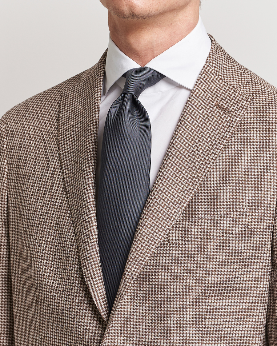 Herren | Drake's Handrolled Woven Silk 8 cm Tie Grey | Drake's | Handrolled Woven Silk 8 cm Tie Grey