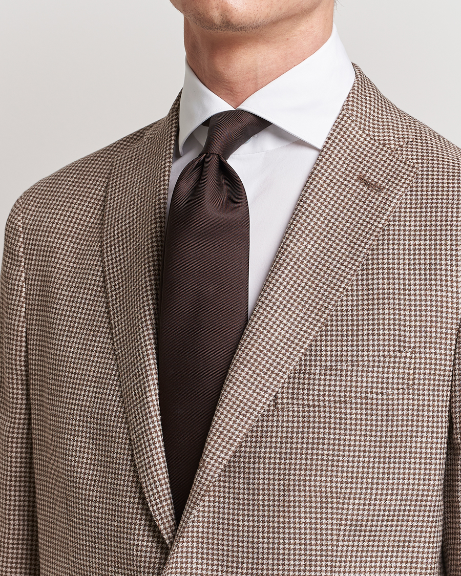 Herren | Drake's Handrolled Woven Silk 8 cm Tie Brown | Drake's | Handrolled Woven Silk 8 cm Tie Brown