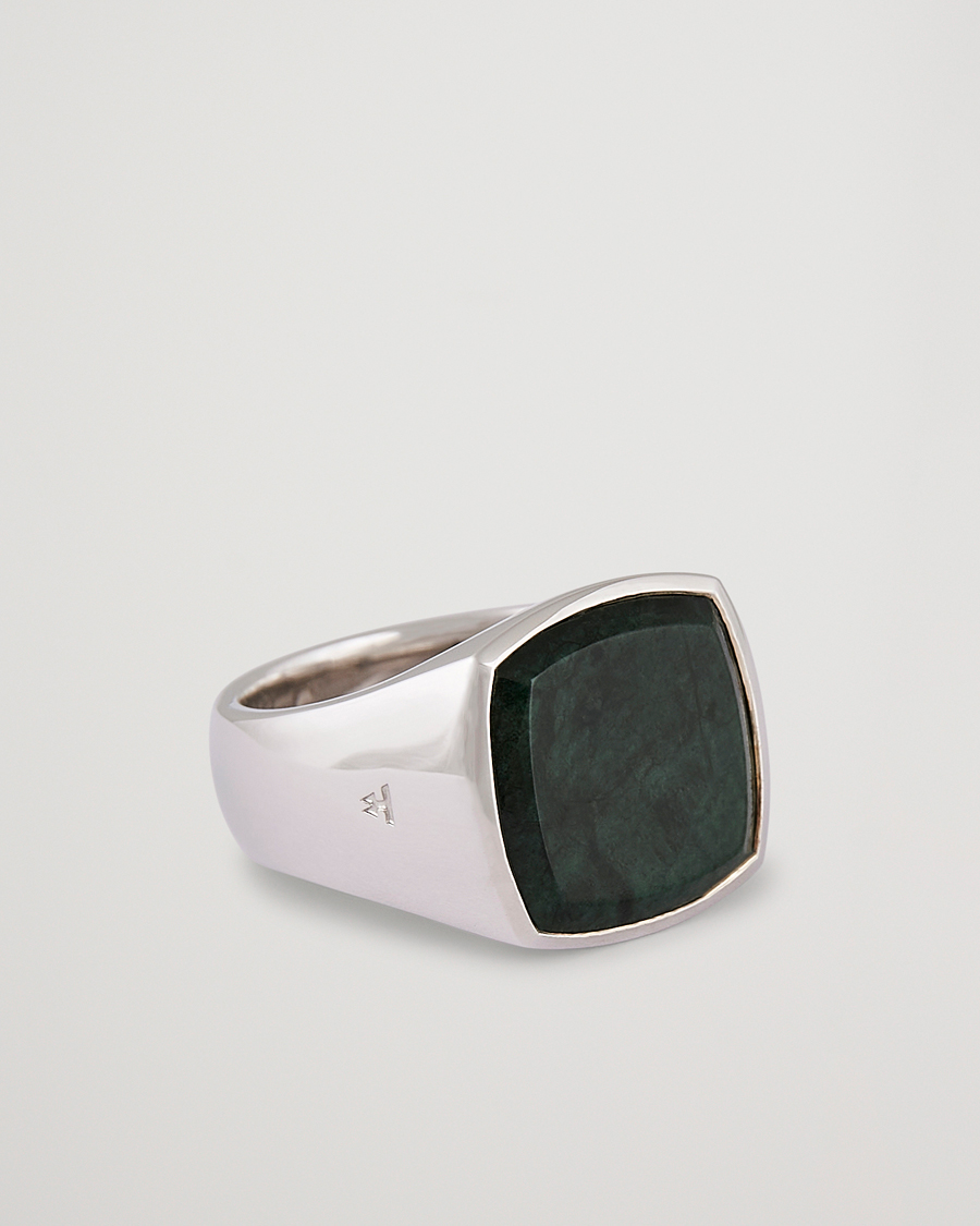 Herren | Tom Wood Cushion Green Marble Ring Silver | Tom Wood | Cushion Green Marble Ring Silver
