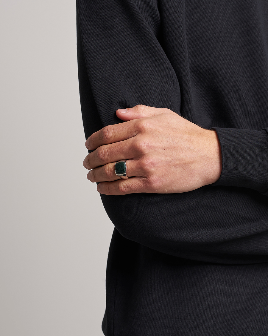 Herren | Tom Wood Cushion Green Marble Ring Silver | Tom Wood | Cushion Green Marble Ring Silver