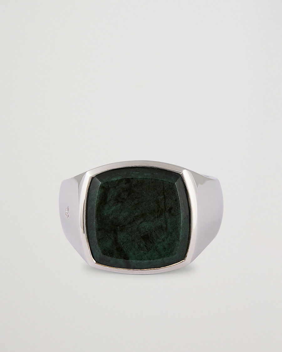 Herren | Tom Wood Cushion Green Marble Ring Silver | Tom Wood | Cushion Green Marble Ring Silver
