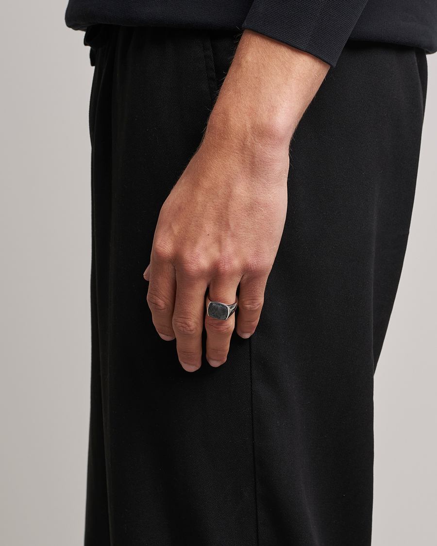 Herren | Tom Wood Cushion Larvikite Ring Silver | Tom Wood | Cushion Larvikite Ring Silver