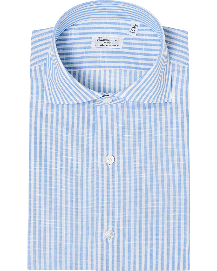 Herren | Hemden | Finamore Napoli | Milano Slim Fit Cotton/Linen Dress Shirt Blue