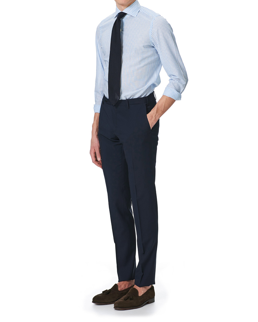 Herren | Hemden | Finamore Napoli | Milano Slim Fit Cotton/Linen Dress Shirt Blue