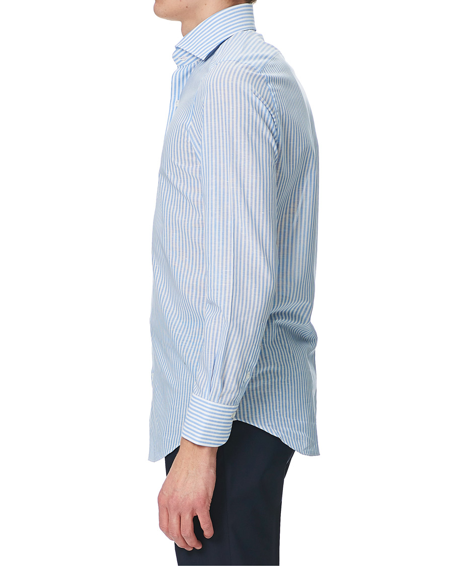 Herren | Hemden | Finamore Napoli | Milano Slim Fit Cotton/Linen Dress Shirt Blue