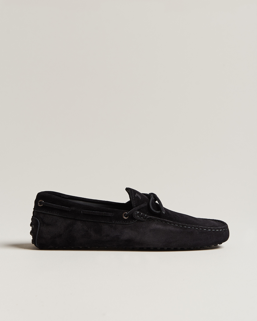 Herren | Tod's Lacetto Gommino Carshoe Black Suede | Tod's | Lacetto Gommino Carshoe Black Suede