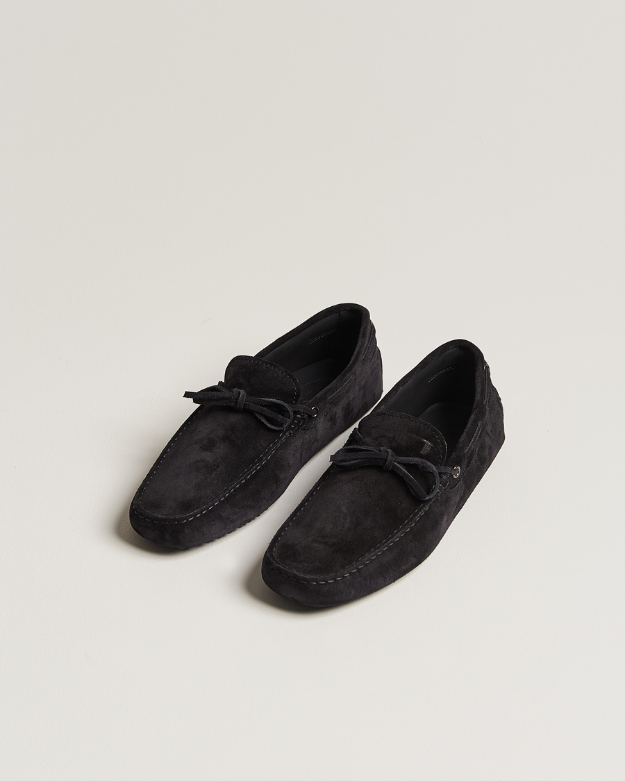 Herren | Tod's Lacetto Gommino Carshoe Black Suede | Tod's | Lacetto Gommino Carshoe Black Suede