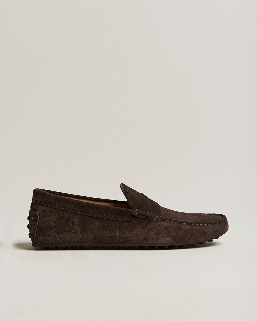 Herren | Tod's Gommino Carshoe Dark Brown Suede | Tod's | Gommino Carshoe Dark Brown Suede