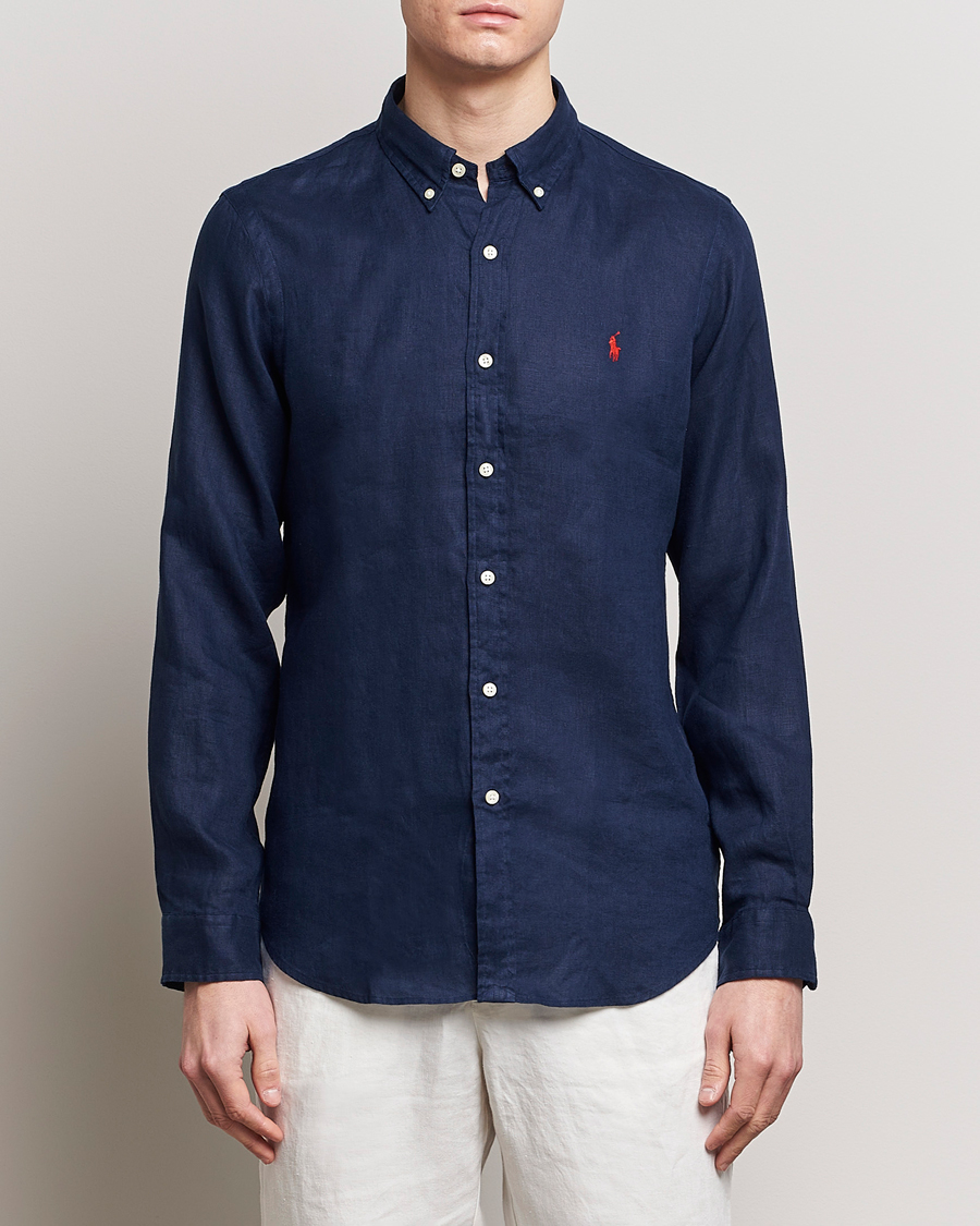 Herren | Alte Produktbilder | Polo Ralph Lauren | Slim Fit Linen Button Down Shirt Newport Navy