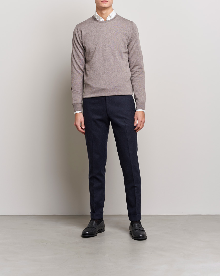 Herren | Pullover | Stenströms | Merino Crew Neck Mud Brown