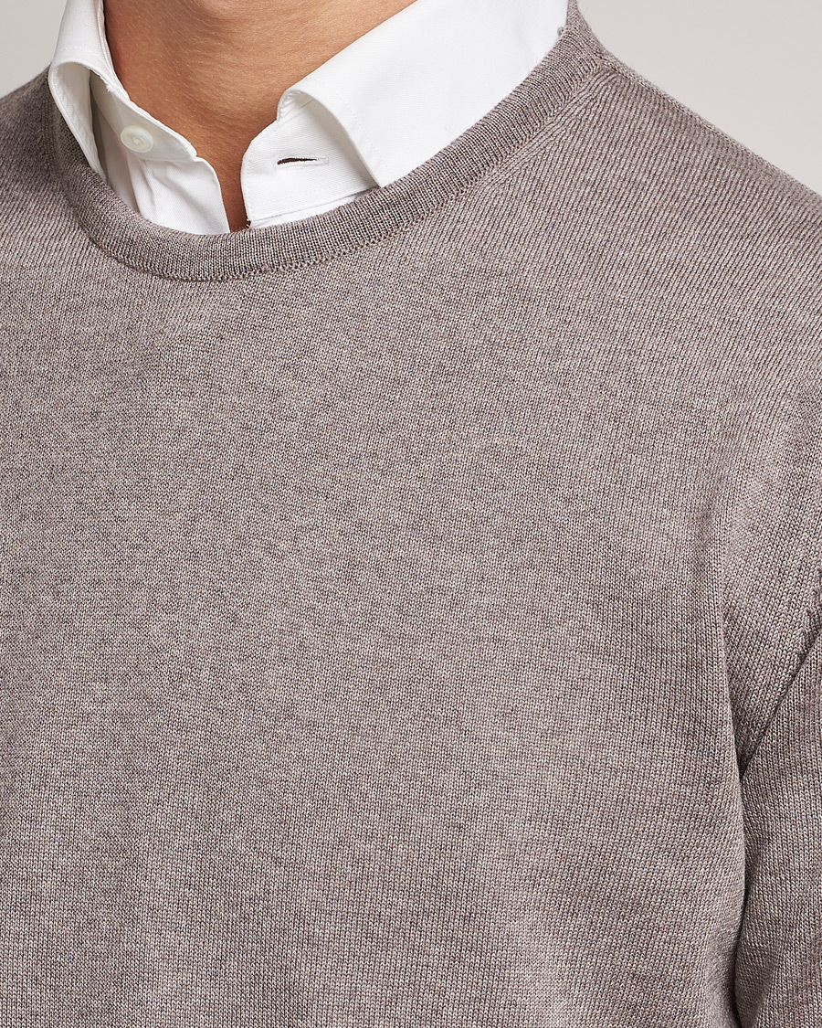 Herren | Pullover | Stenströms | Merino Crew Neck Mud Brown