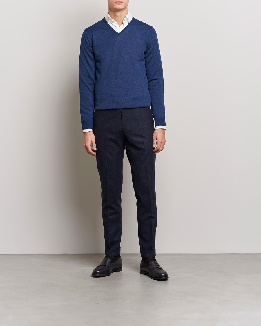 Herren | Pullover | Stenströms | Merino V-Neck Blue