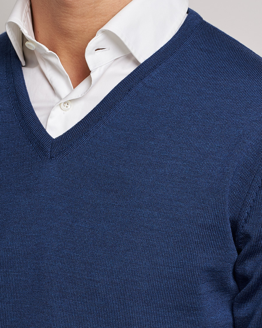 Herren | Pullover | Stenströms | Merino V-Neck Blue
