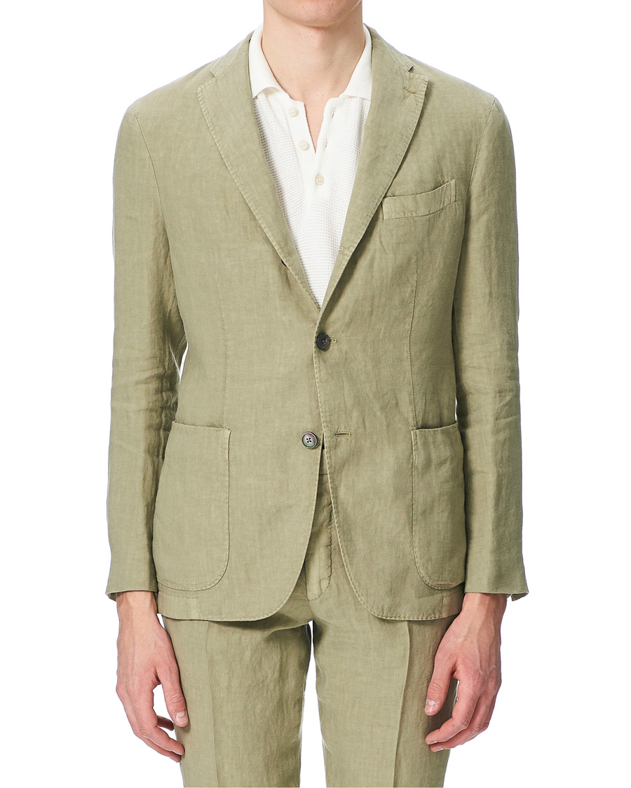 Herren | Anzüge | Boglioli | K Jacket Patch Pocket Linen Suit Sage Green