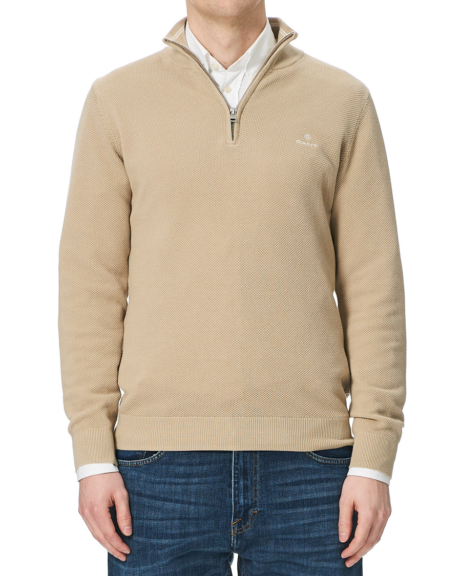 Herren | Pullover | GANT | Cotton Pique Half-Zip Sweater Dry Sand