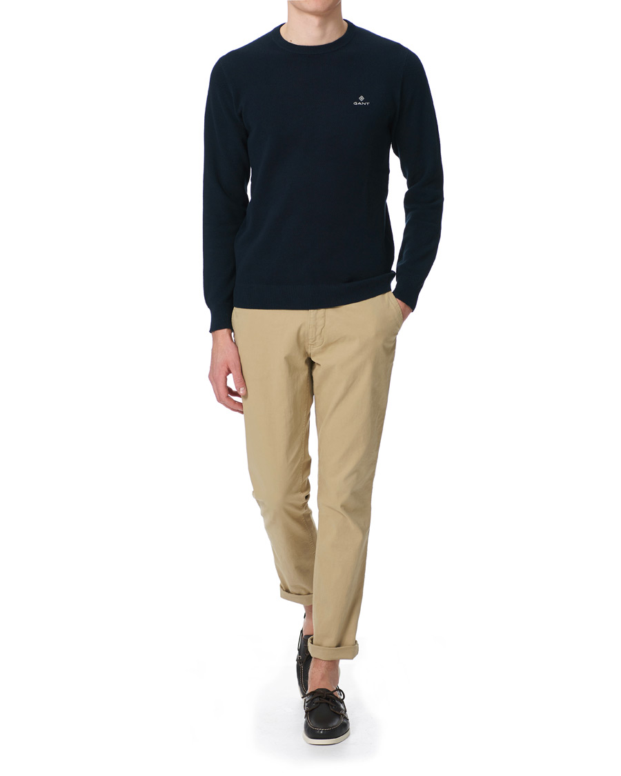 Herren | Pullover | GANT | Cotton Pique Crew Neck Eavning Blue
