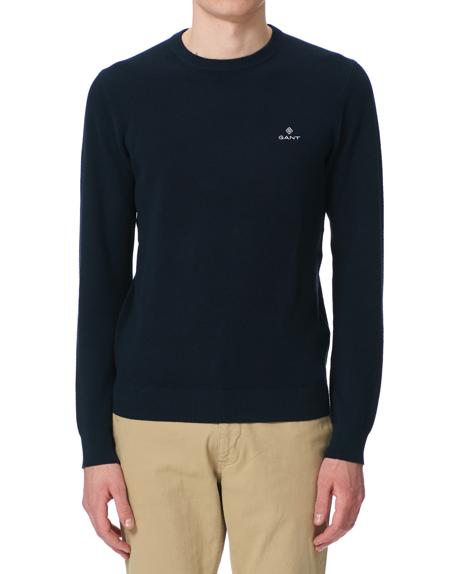 Herren | Pullover | GANT | Cotton Pique Crew Neck Eavning Blue