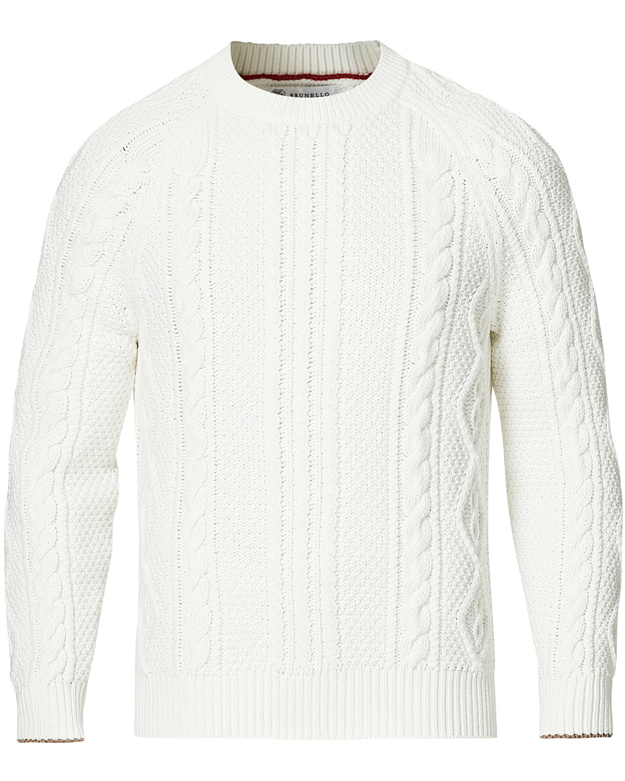 Herren | Pullover | Brunello Cucinelli | Cotton Aran Cable Sweater Off White