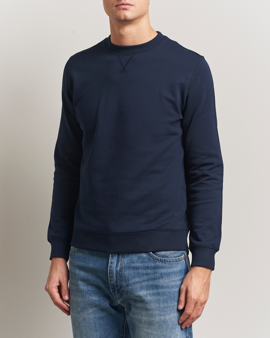 Herren | Pullover | Stenströms | Cotton Collage Crew Neck Navy