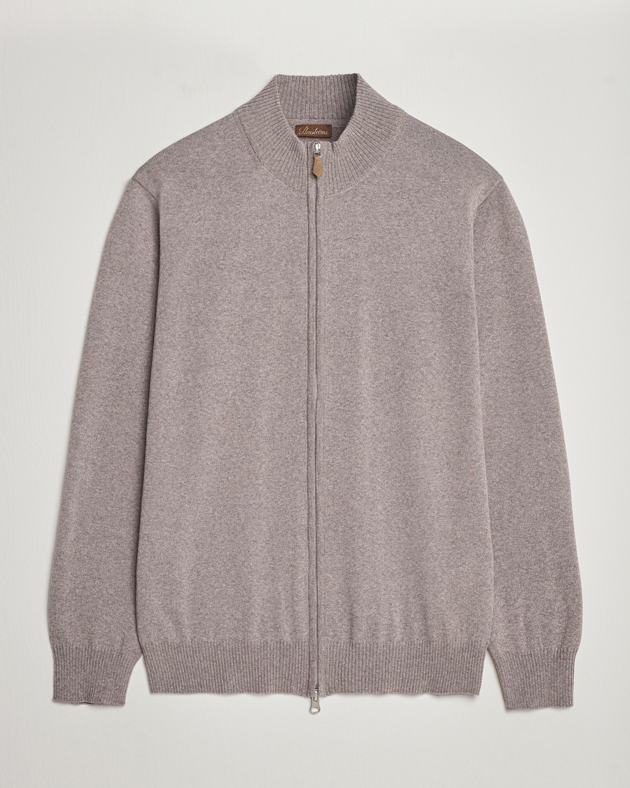 Herren | Pullover | Stenströms | Merino Wool Full Zip Mud Brown