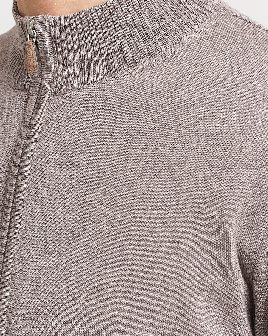 Herren | Pullover | Stenströms | Merino Wool Full Zip Mud Brown