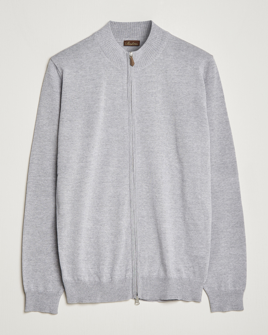 Herren | Pullover | Stenströms | Merino Wool Full Zip Light Grey
