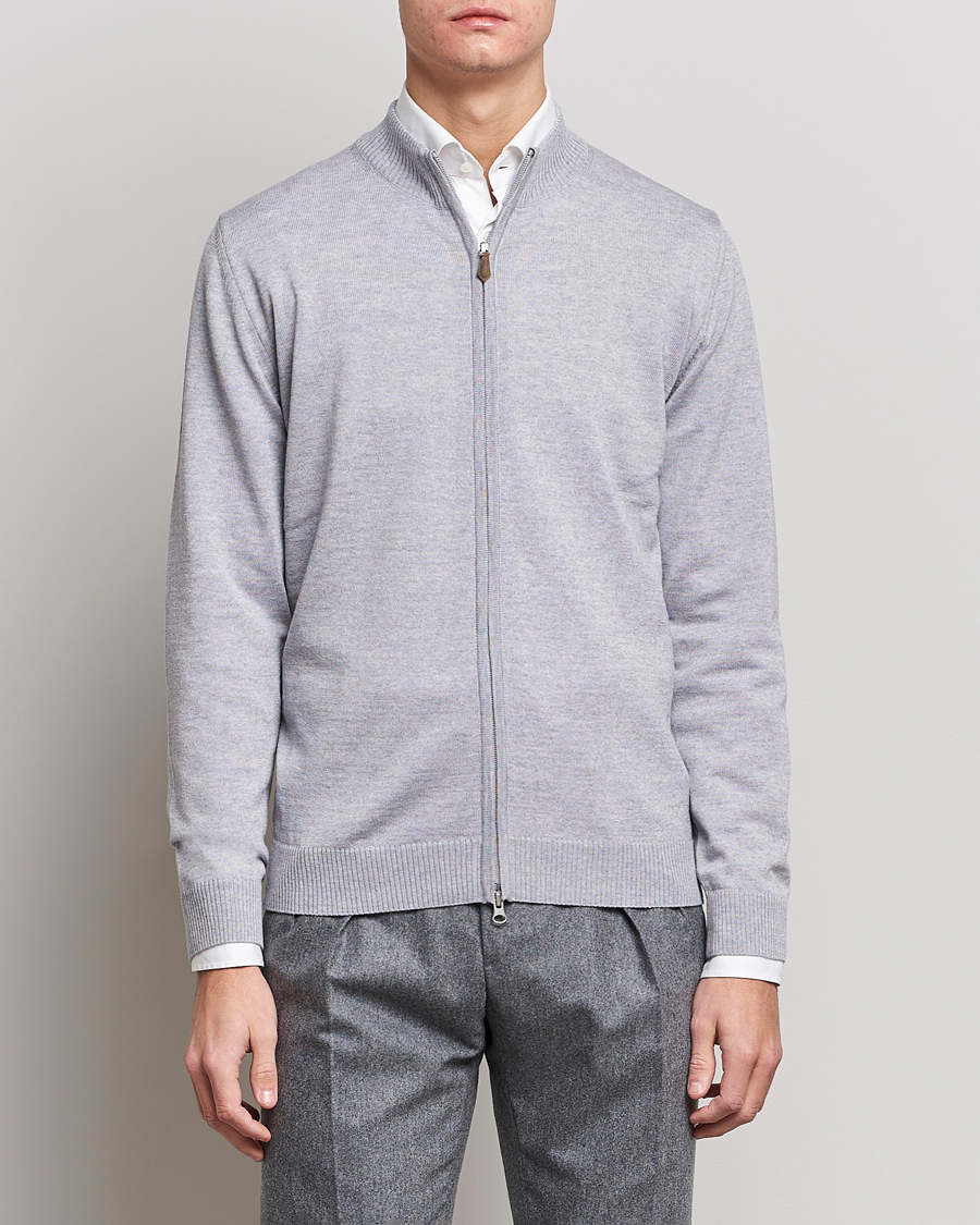 Herren | Pullover | Stenströms | Merino Wool Full Zip Light Grey