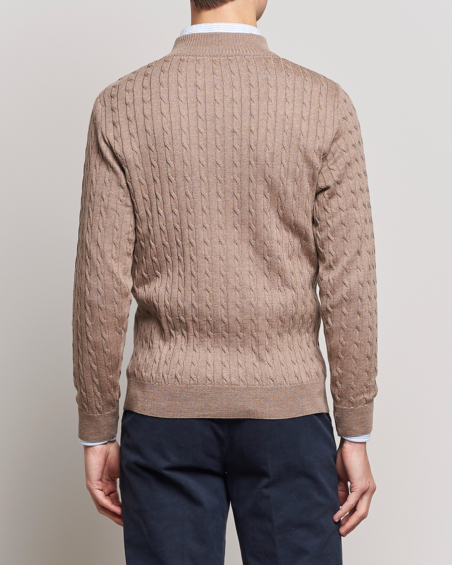 Herren | Pullover | Stenströms | Merino Wool Cable Half Zip Camel