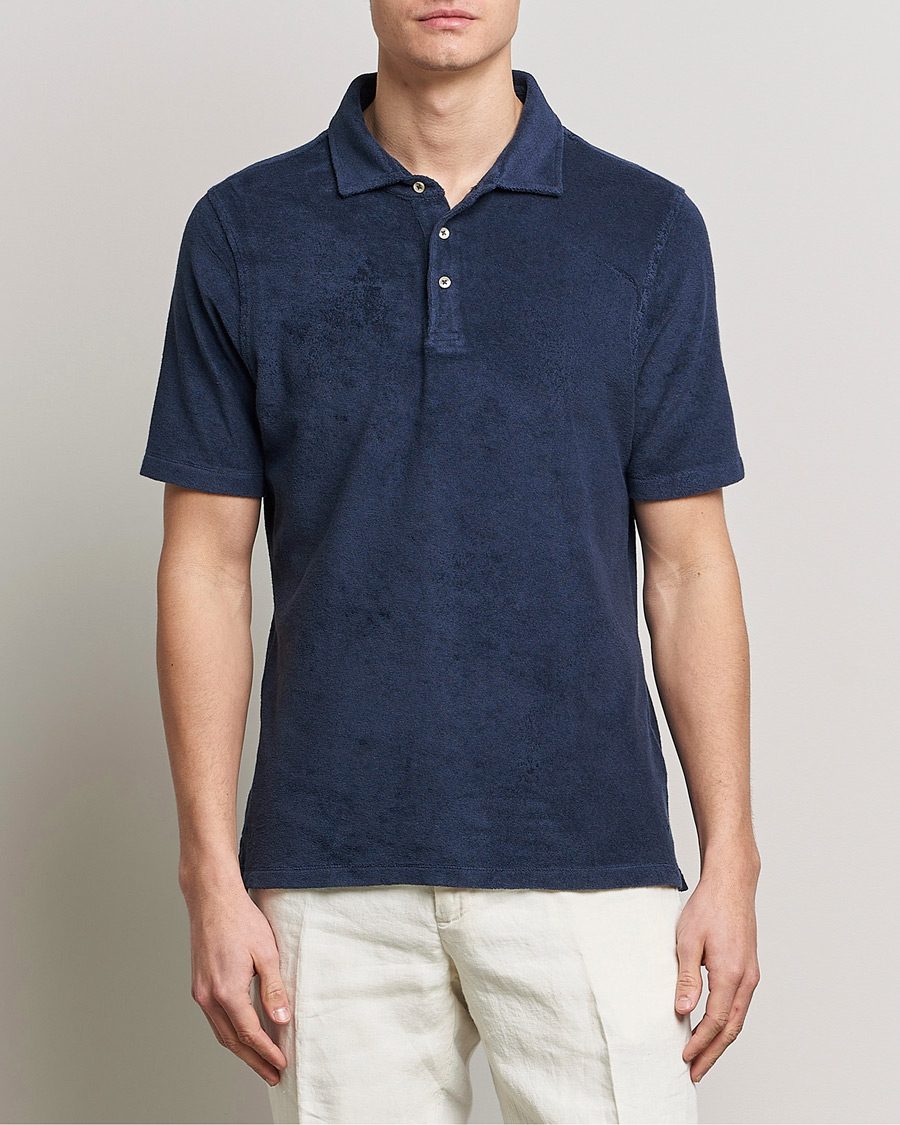 Herren | Poloshirts | Stenströms | Terry Cotton Poloshirt Navy