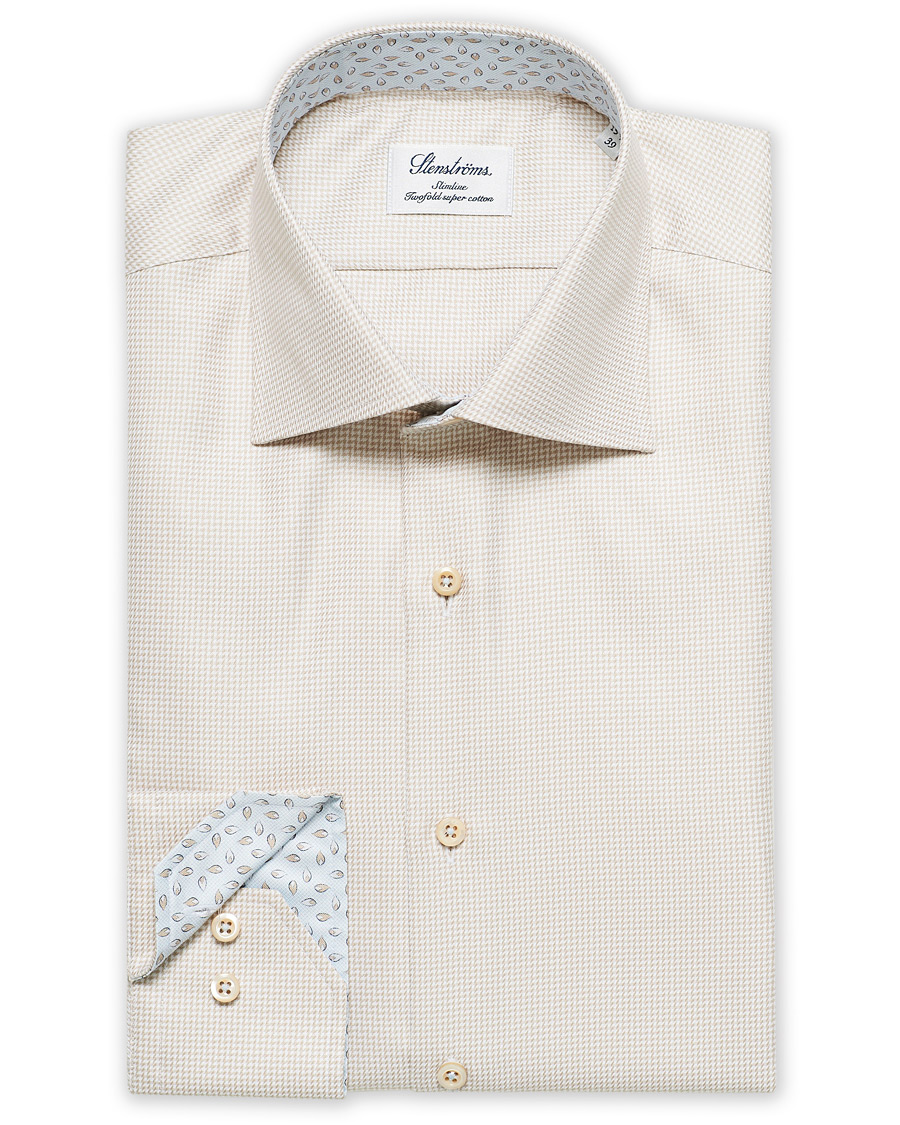 Herren | Hemden | Stenströms | Slimline Contrast Houndstooth Shirt Beige