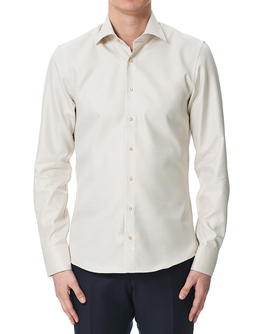 Herren | Hemden | Stenströms | Slimline Contrast Houndstooth Shirt Beige