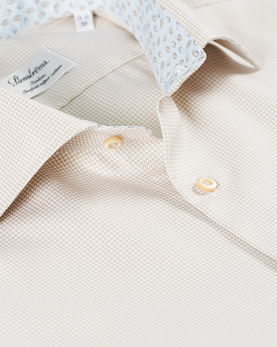 Herren | Hemden | Stenströms | Slimline Contrast Houndstooth Shirt Beige