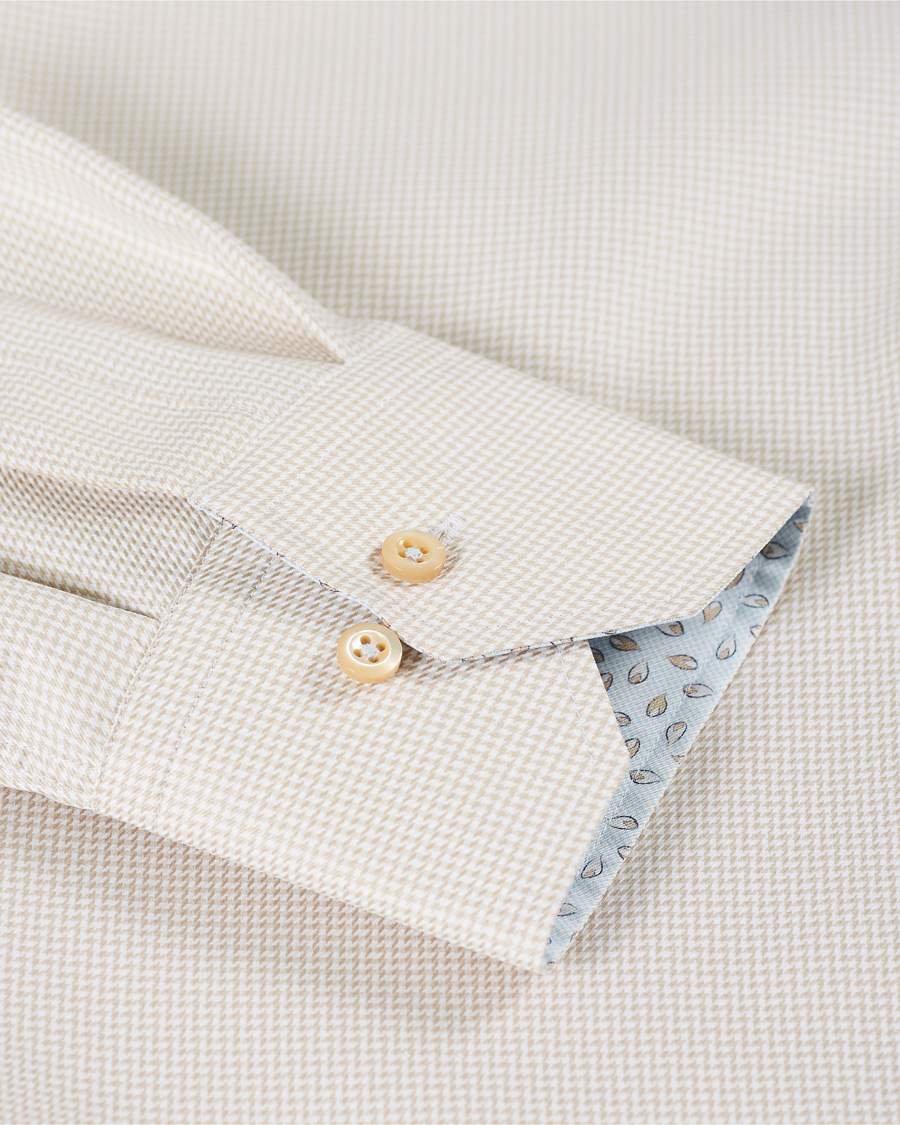 Herren | Hemden | Stenströms | Slimline Contrast Houndstooth Shirt Beige