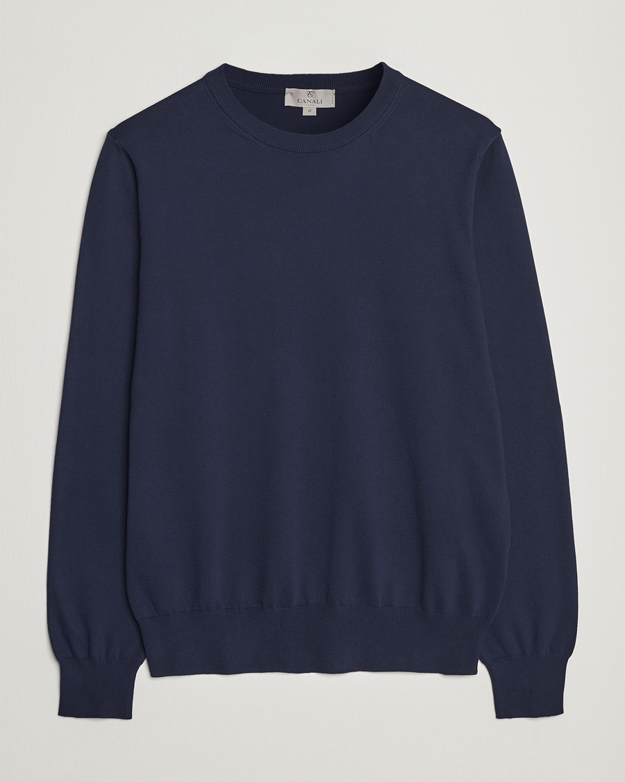 Herren | Pullover | Canali | Cotton Crew Neck Pullover Navy