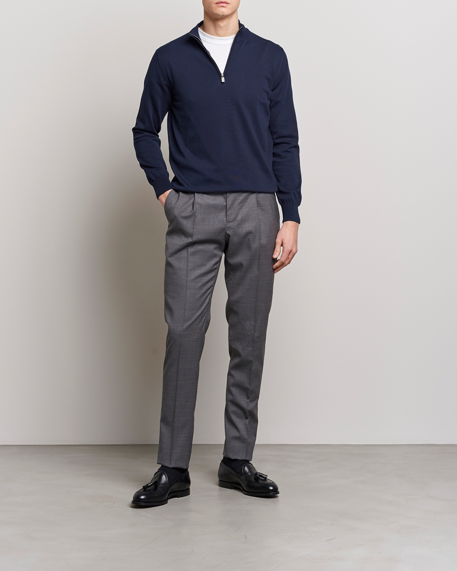 Herren | Pullover | Canali | Cotton Half Zip Sweater Navy