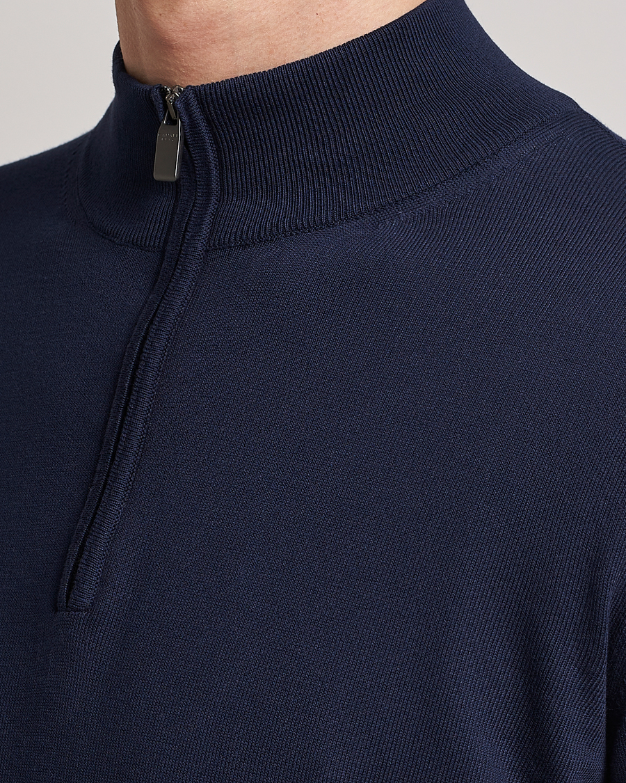 Herren | Pullover | Canali | Cotton Half Zip Sweater Navy