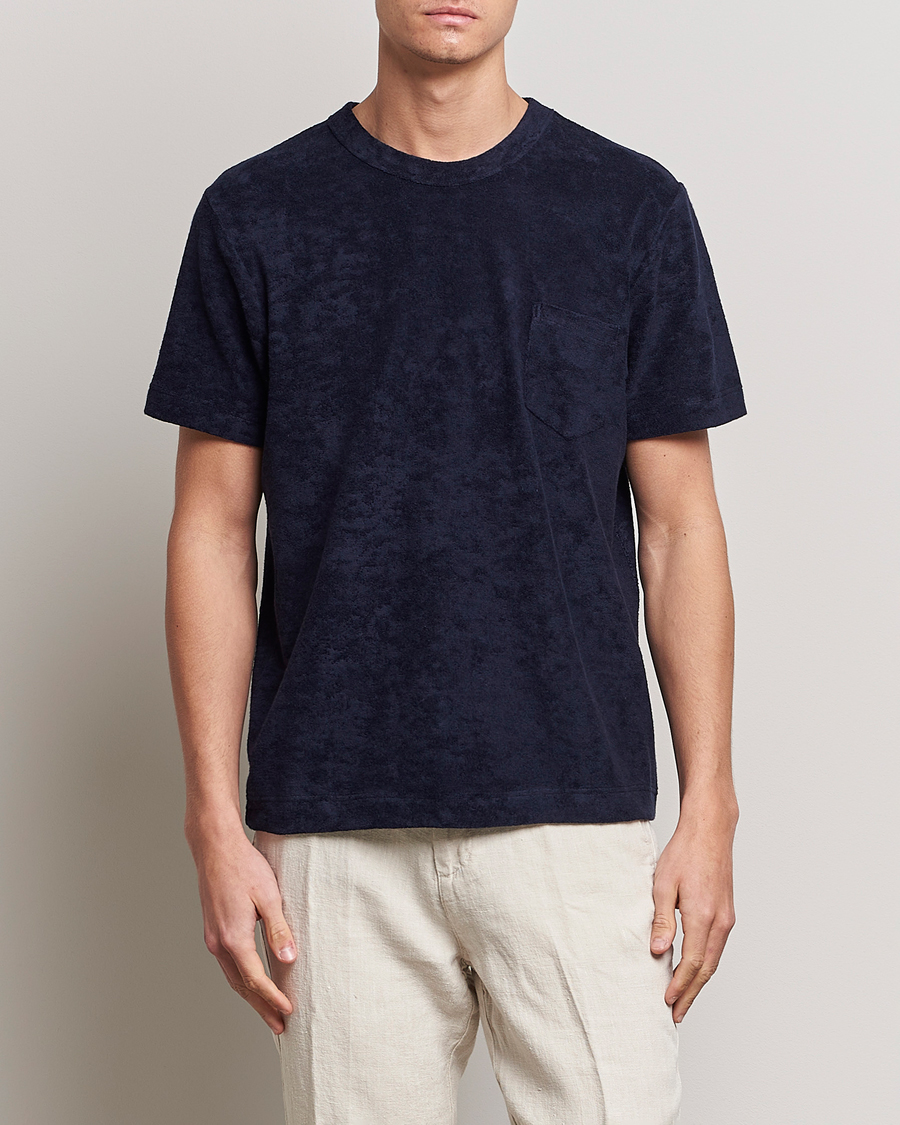 Herren | T-Shirts | Howlin' | Fons Cotton Blend Terry Pocket Tee Navy