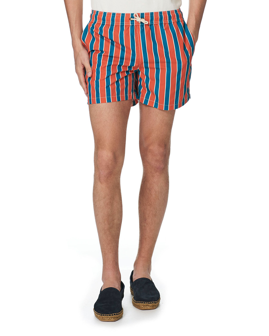 Herren | Badehosen | Ripa Ripa | Monterosso Striped Swimshorts Green/Orange