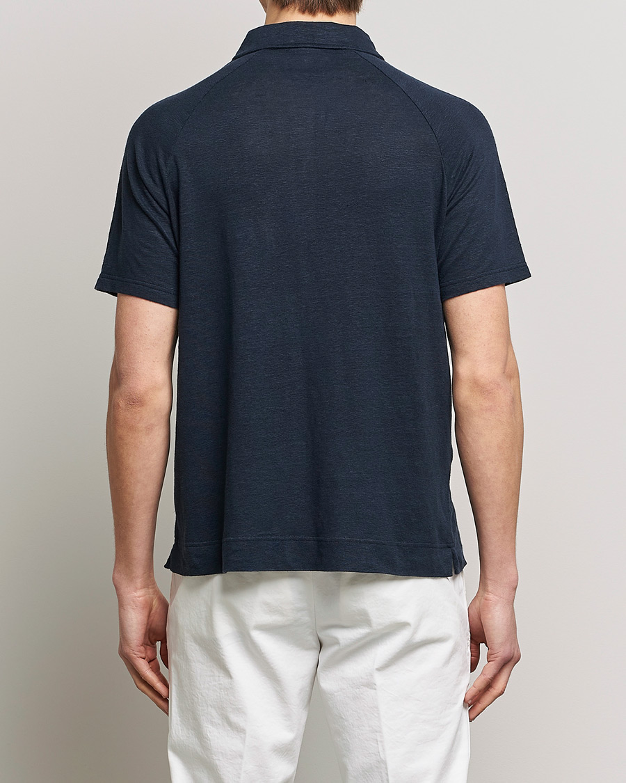 Herren | Poloshirts | Oscar Jacobson | Albin Short Sleeve Linen Polo Navy