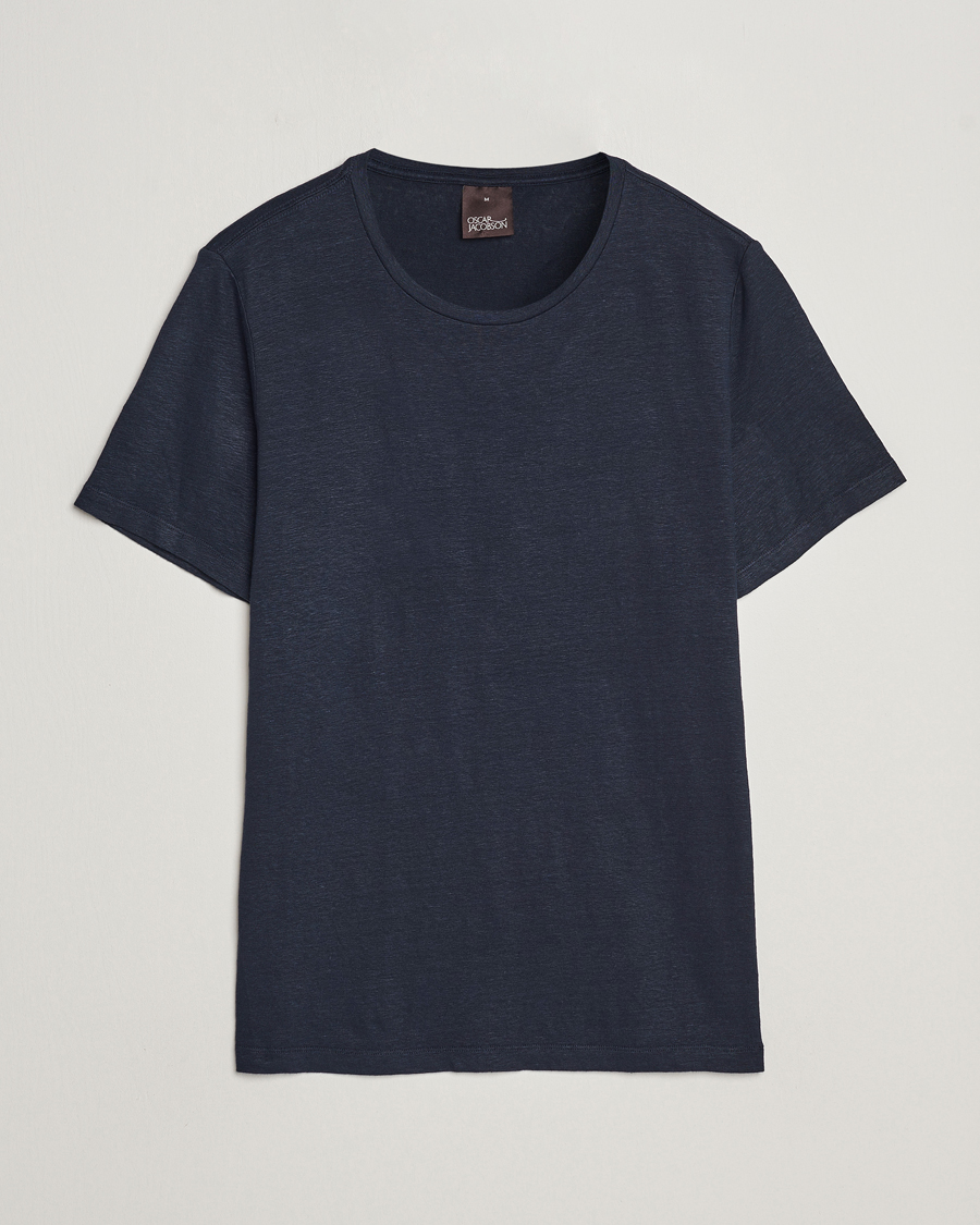 Herren | T-Shirts | Oscar Jacobson | Kyran Linen T-Shirt Navy