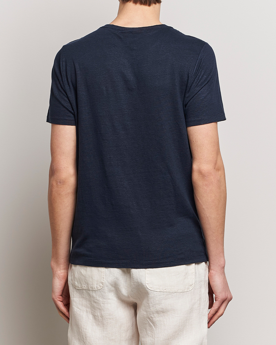 Herren | T-Shirts | Oscar Jacobson | Kyran Linen T-Shirt Navy