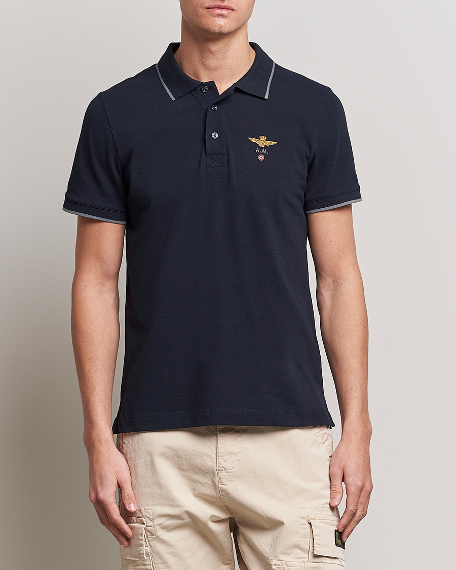 Herren | Kurzarm-Poloshirts | Aeronautica Militare | Garment Dyed Cotton Polo Navy