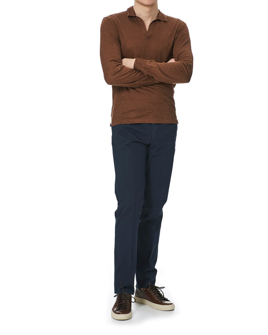 Herren | Pullover | Gran Sasso | Washed Linen Long Sleeve Polo Gold Brown