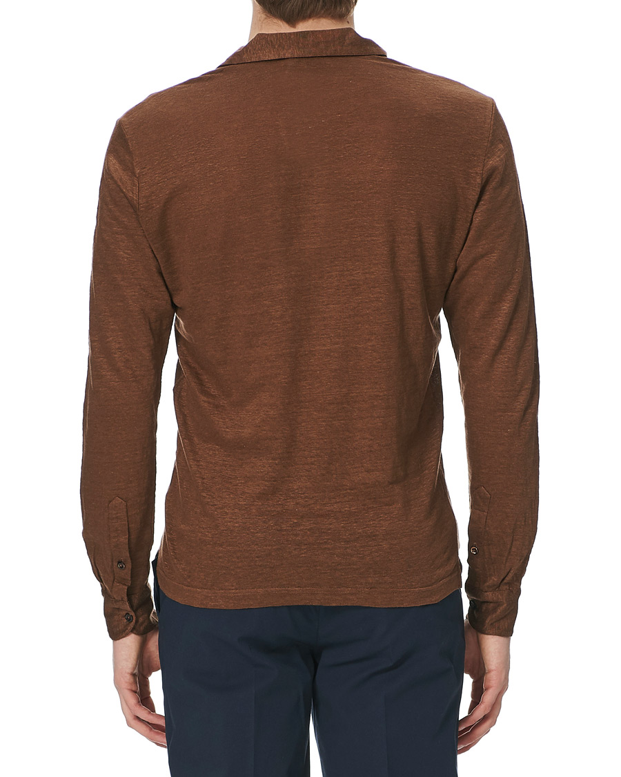 Herren | Pullover | Gran Sasso | Washed Linen Long Sleeve Polo Gold Brown