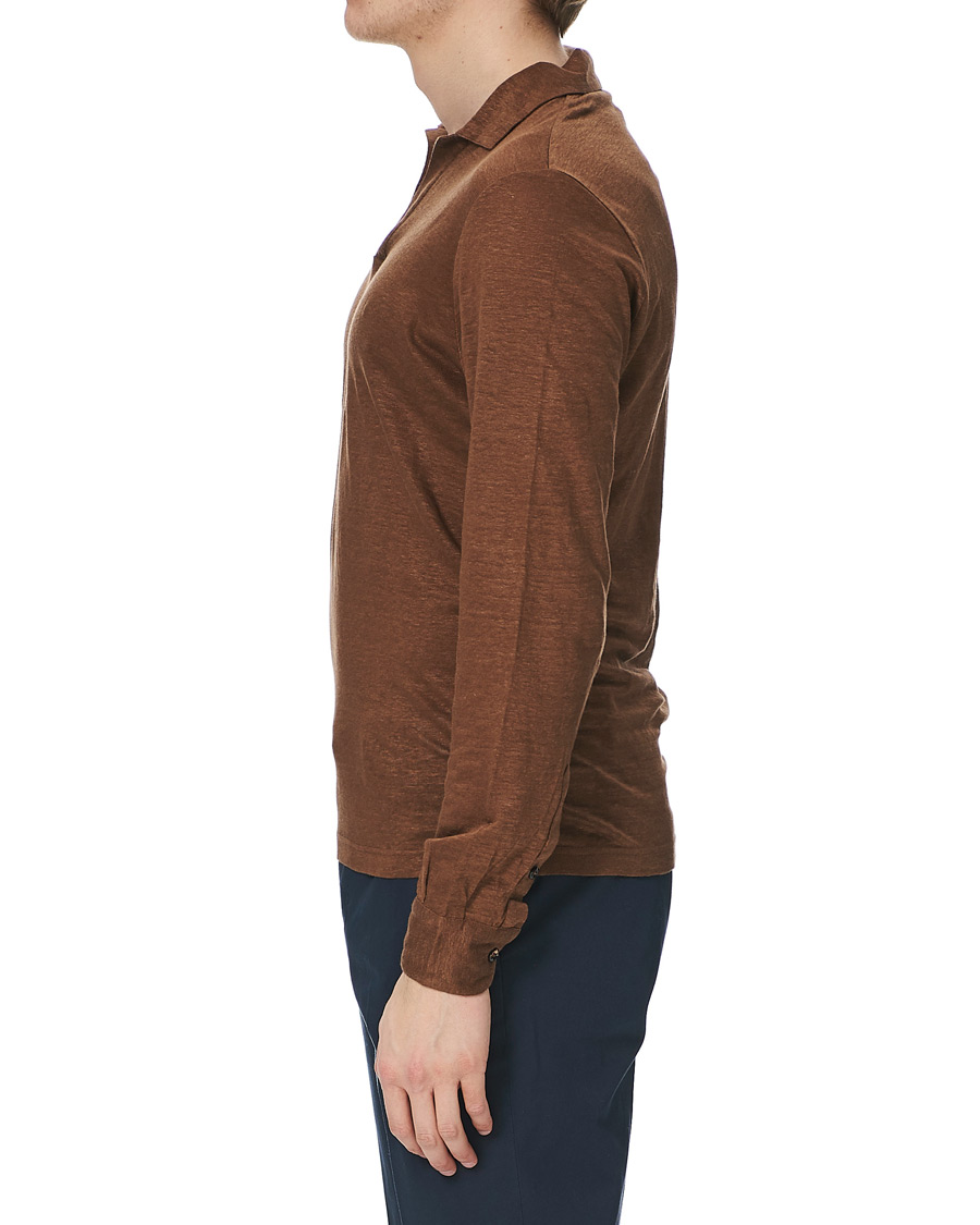 Herren | Pullover | Gran Sasso | Washed Linen Long Sleeve Polo Gold Brown