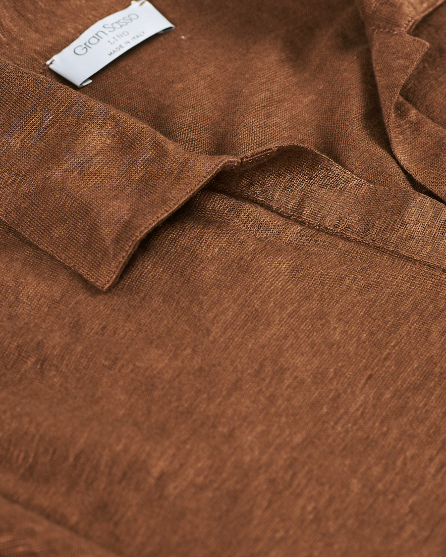 Herren | Pullover | Gran Sasso | Washed Linen Long Sleeve Polo Gold Brown