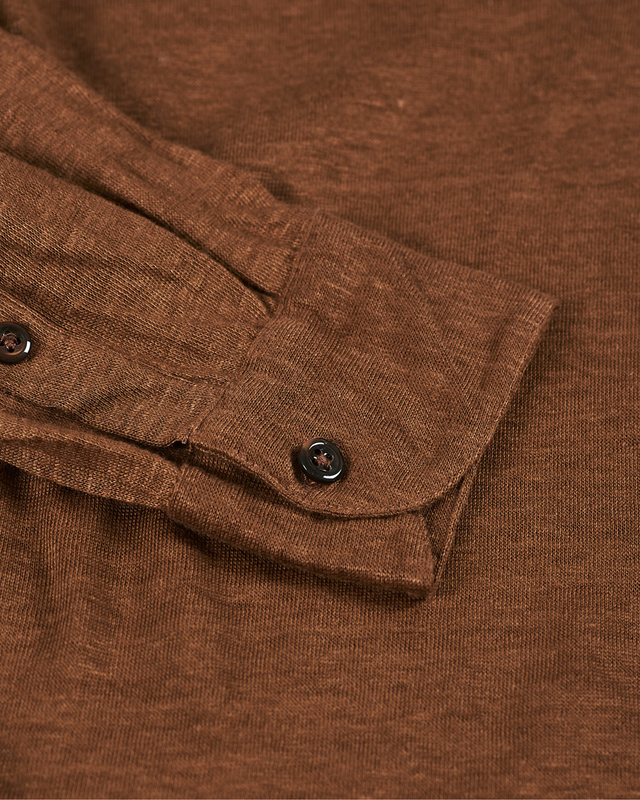 Herren | Pullover | Gran Sasso | Washed Linen Long Sleeve Polo Gold Brown