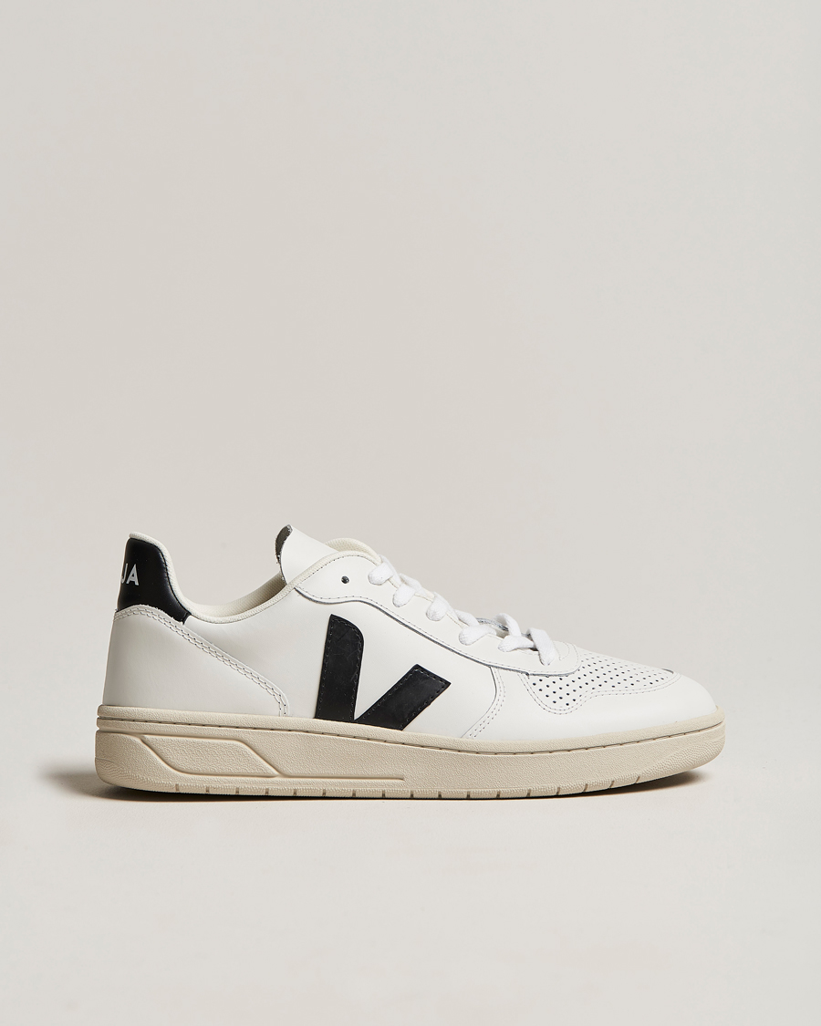 Herren | Veja V-10 Leather Sneaker Extra White/Black | Veja | V-10 Leather Sneaker Extra White/Black
